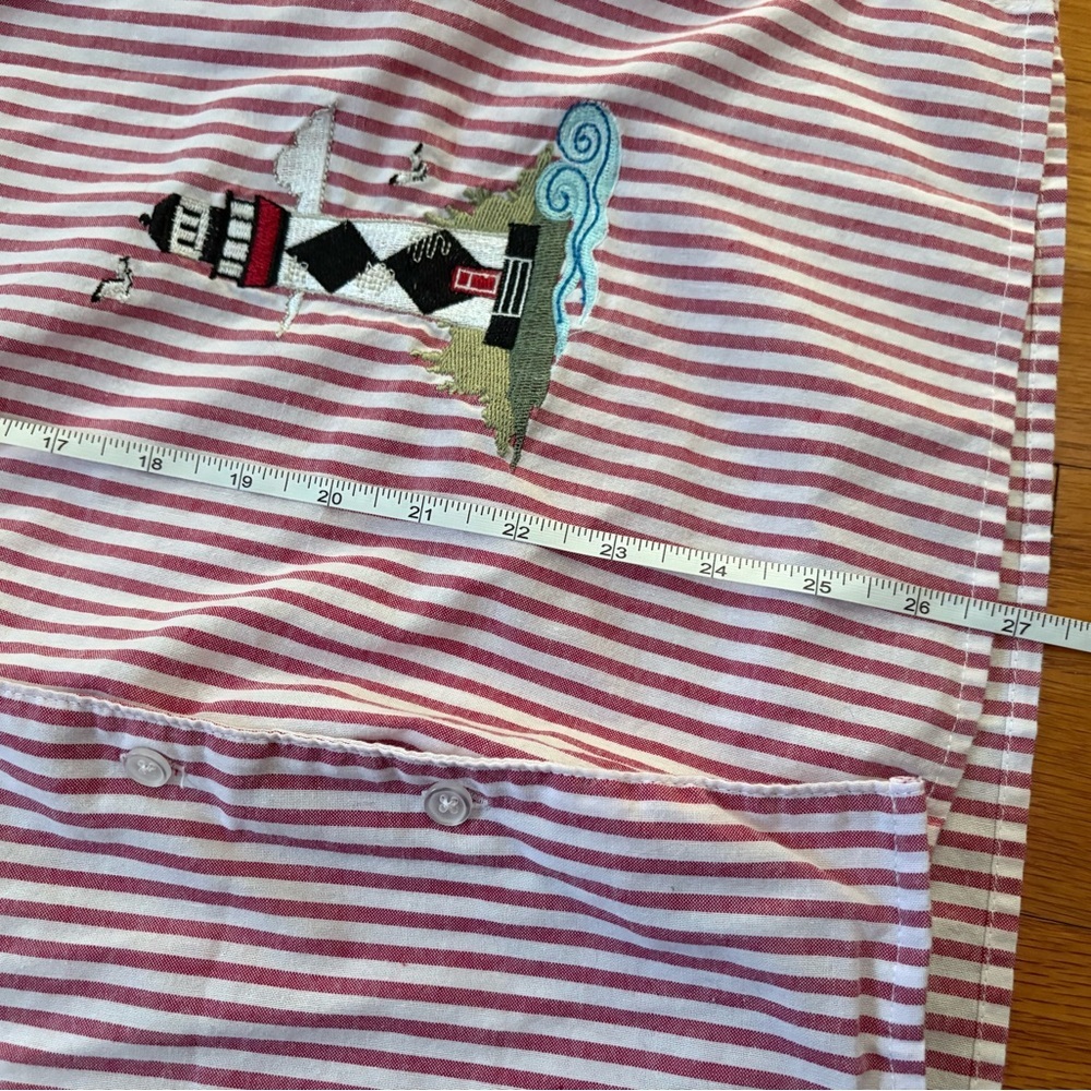 Coastal grandma nautical lighthouse button up striped top Blair medium - Picture 10 of 10
